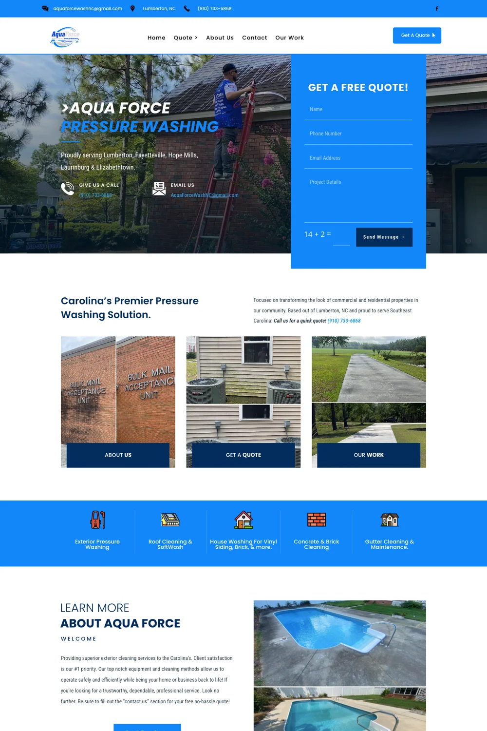 Aqua Force Pressure Washing website designed by Carolinas Web Design