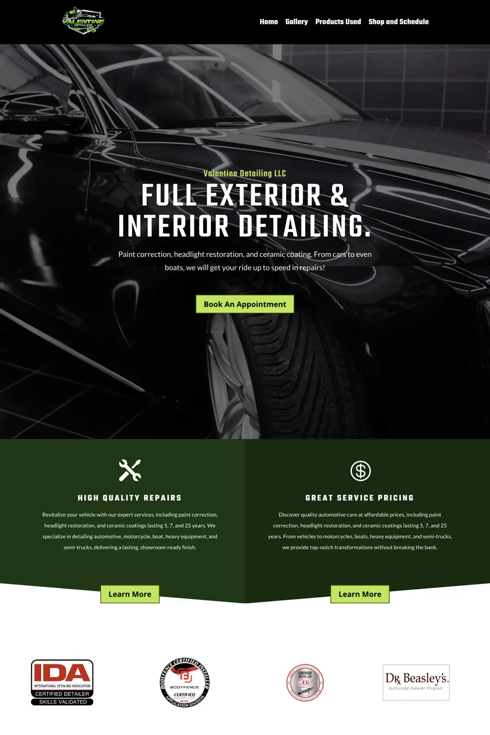 Valentine Detailing LLC website designed by Carolinas Web Design